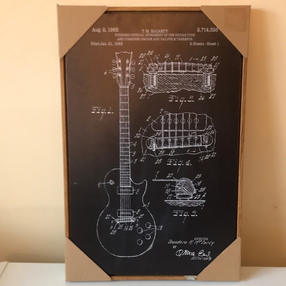 Electric Guitar Gibson Les Paul explanation Canvass Art Black & White - Picture 1 of 11